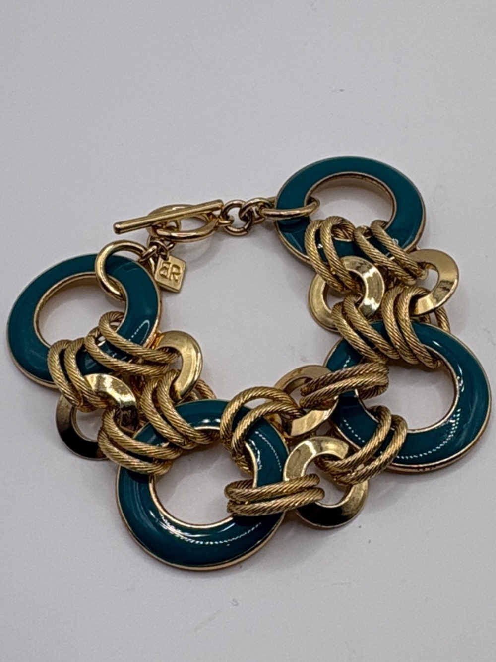 Banana Republic Teal Enamel & Gold Link Bracelet 7” - Picture 4 of 9